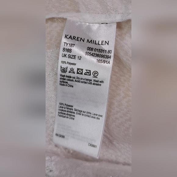 Karen Millen Women's Blouse Vintage Y2K Pure White Floral Buttoned Sleeves 8 US - Picture 13 of 14